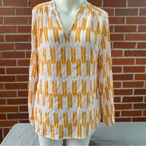 Pendleton gold and white v neck viscose long sleeve blouse- L